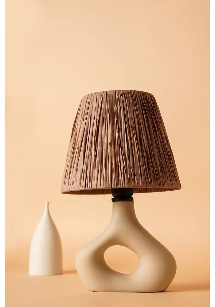 Béžová stolová lampa s tienidlom z papierového výpletu (výška 40 cm) Serin – Opviq lights