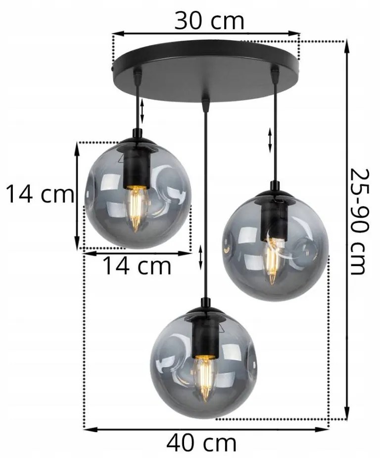 Závesné svietidlo MONAKO, 3x sklenené tienidlo (výber z 3 farieb), O