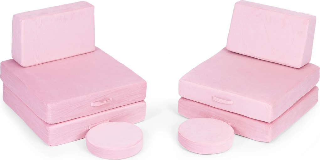 DIY veľká skladacia modulárna pohovka pre deti 8 mäkkých vankúšov - ružová ECOTOYS