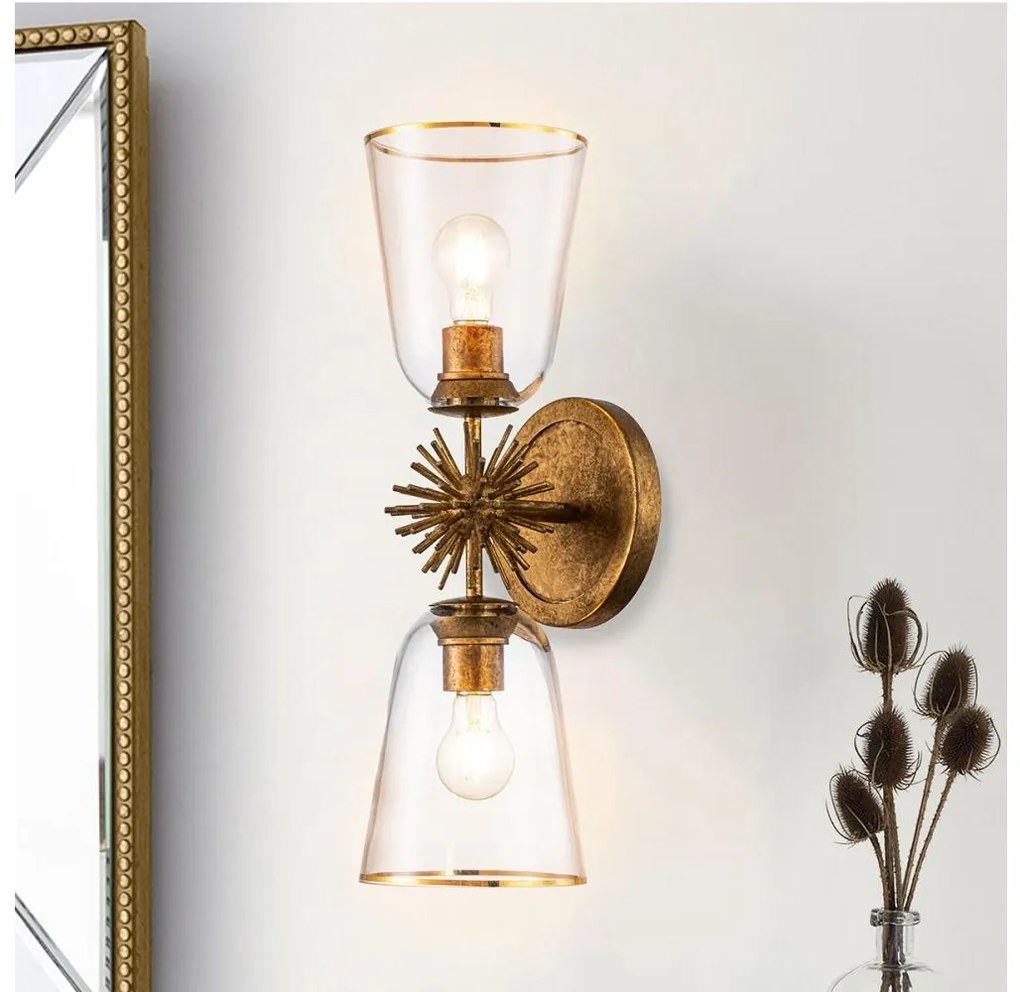 Quoizel STARING-2WB-DG-CLEAR - Nástenné svietidlo STARING 2xE27/40W/230V medené