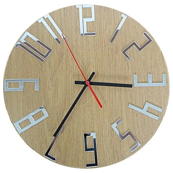Moderné hodiny na stenu čísla Dub - Silver I SENTOP HDFK006