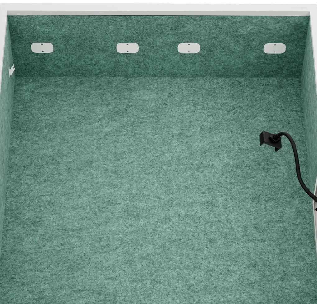 Kancelárska akustická kabína so sedadlom a portom USB-C, telo v biely farbe / sedadlo v zelenej farbe, 1150 mm: SALLY MentalBox