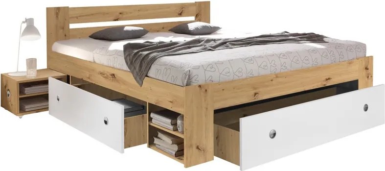 Posteľ s nočnými stolíkmi Stefan 140x200 cm, dub artisan/biela