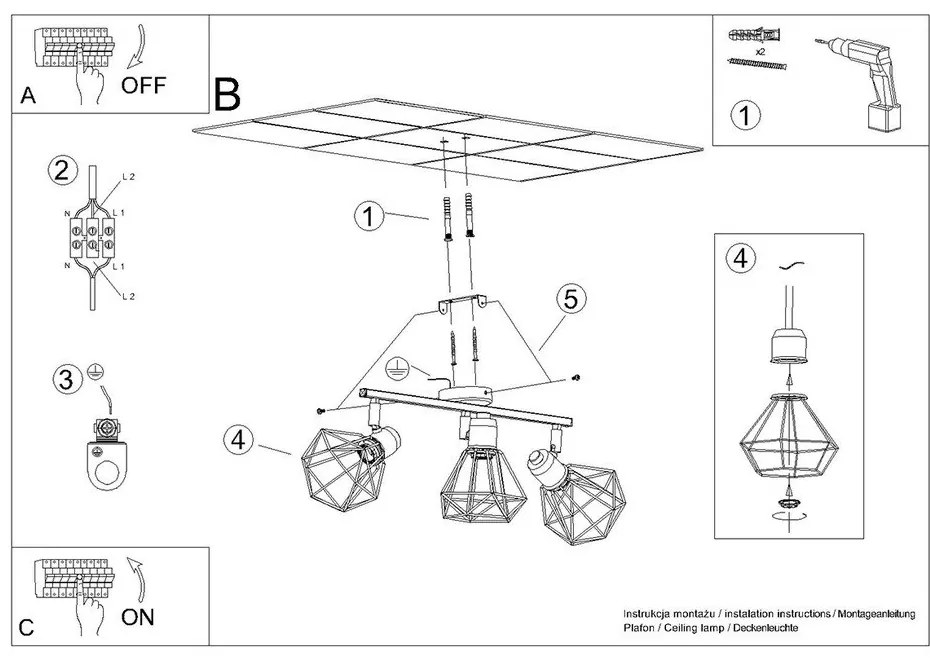 Čierne stropné svietidlo ø 10 cm Varpu – Sollux
