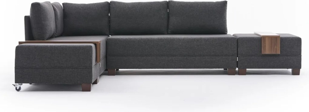 Rohová rozkládací pohovka Fly 280 cm se stolky antracit levá