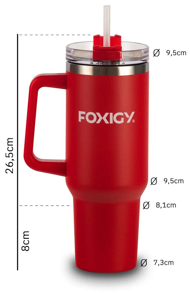 Foxigy Termohrnček do auta so slamkou 1200 ml Cherry