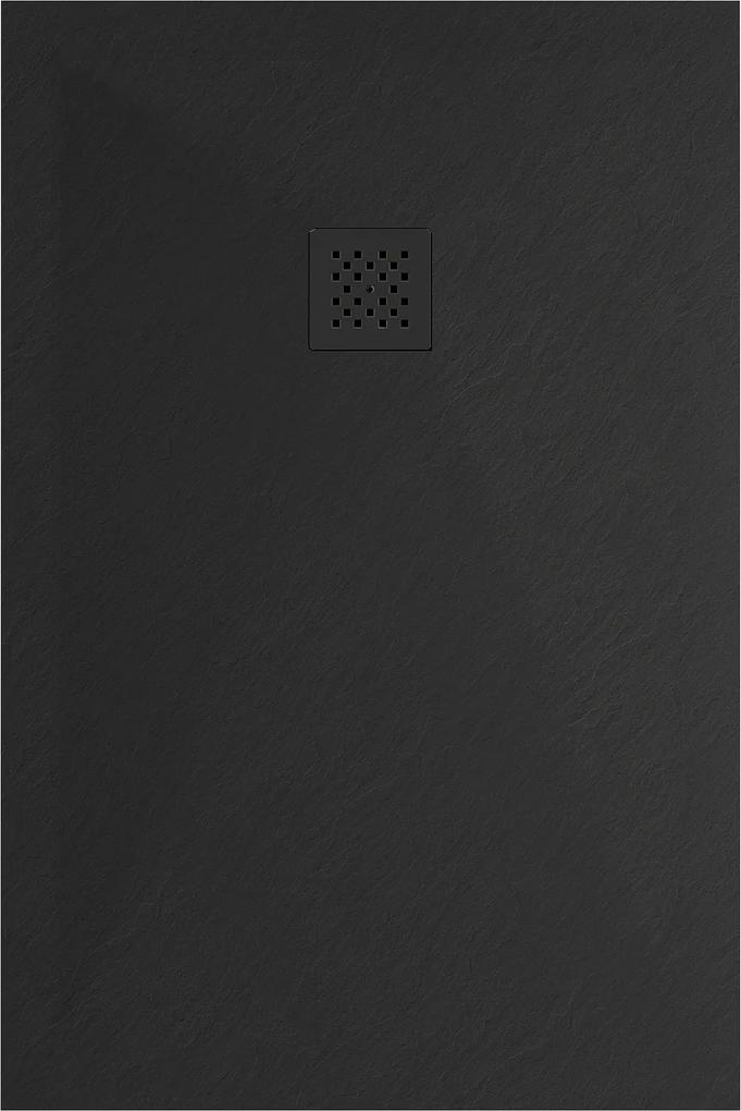 Mexen Stone+, obdĺžniková vanička z minerálneho kompozitu 90 x 80 cm, čierna, čierna krytka, 44708090-B