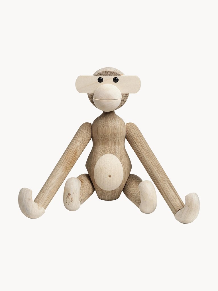 Ručne vyrobená dekorácia z dubového dreva Monkey, V 19 cm