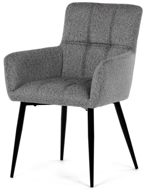 Židle jídelní, světle šedá látka, černý kov