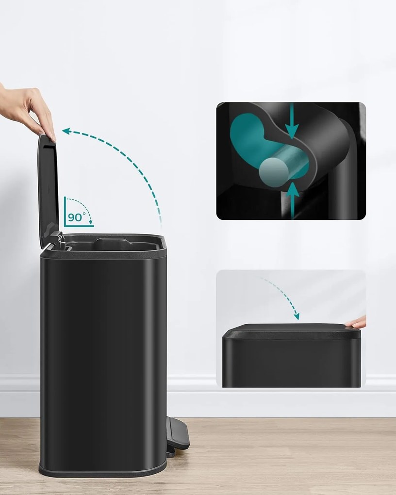 Kuchynský pedálový odpadkový kôš, 20 litrový oceľový kôš, atramentovo čierny