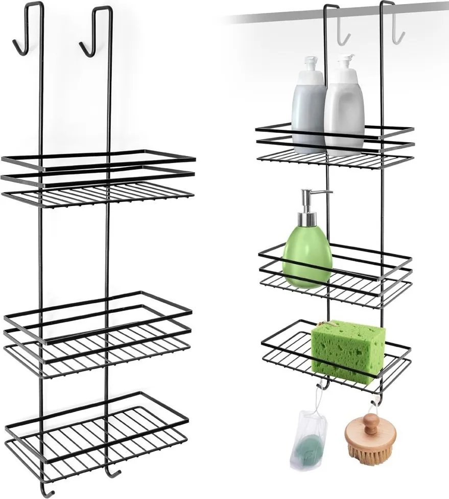 VILDE Závesná poschodová polička do sprchy, čierna, 25 x 20 x 78,5 cm