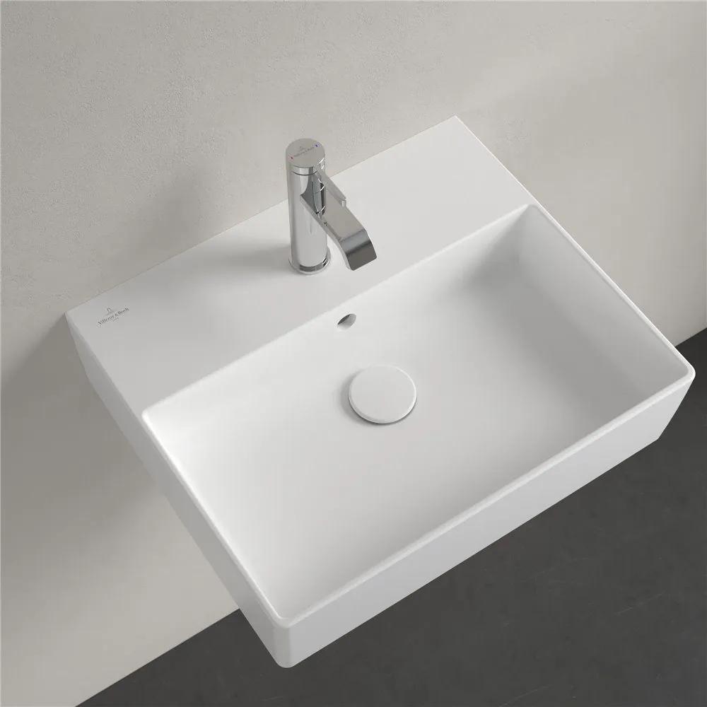 VILLEROY &amp; BOCH Memento 2.0 závesné umývadlo s otvorom, s prepadom, 500 x 420 mm, Stone White, s povrchom CeramicPlus, 4A2250RW
