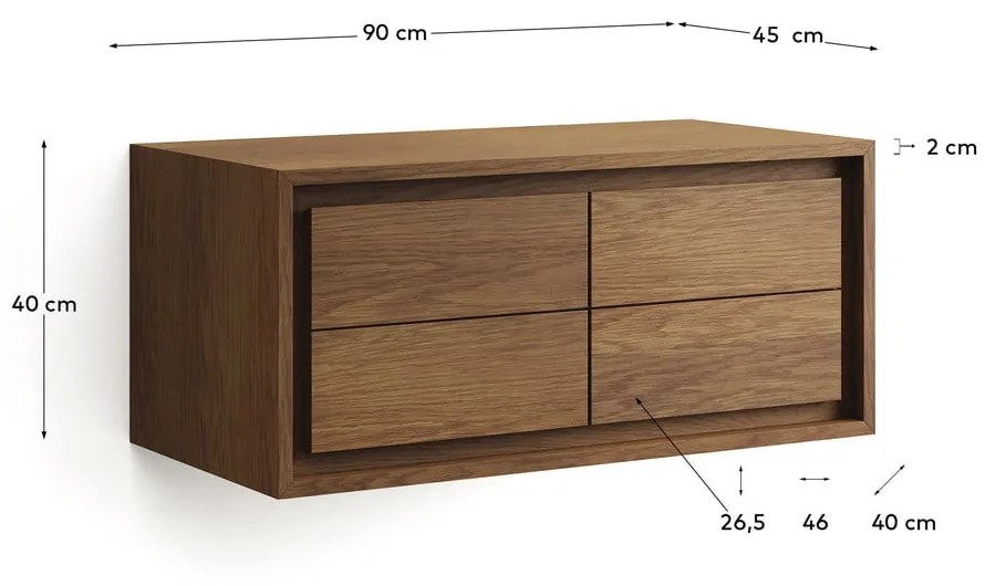 Nízka závesná skrinka pod umývadlo z teakového dreva v prírodnej farbe 90x40 cm Kenta – Kave Home