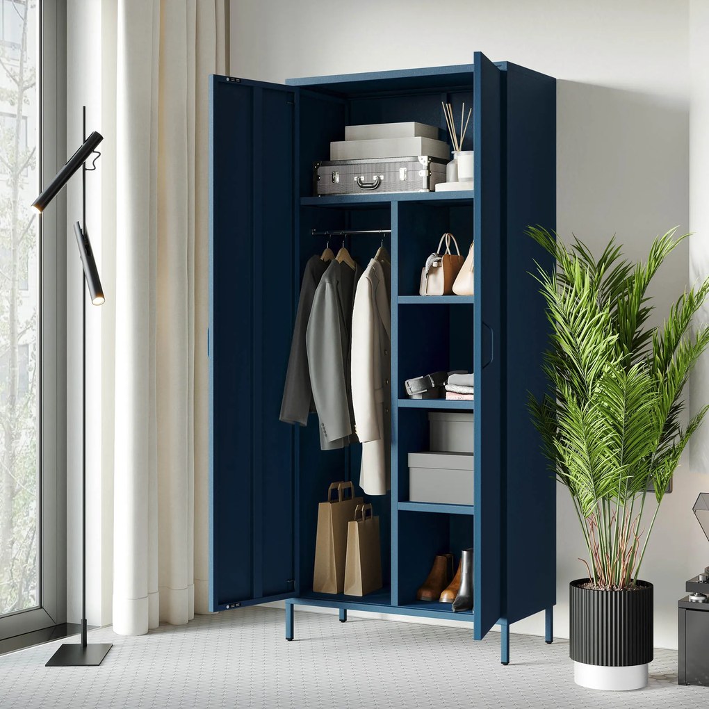 Šatníková skriňa FLAVIO, 800 x 1850 x 450 mm, Modern: tmavomodrá farba