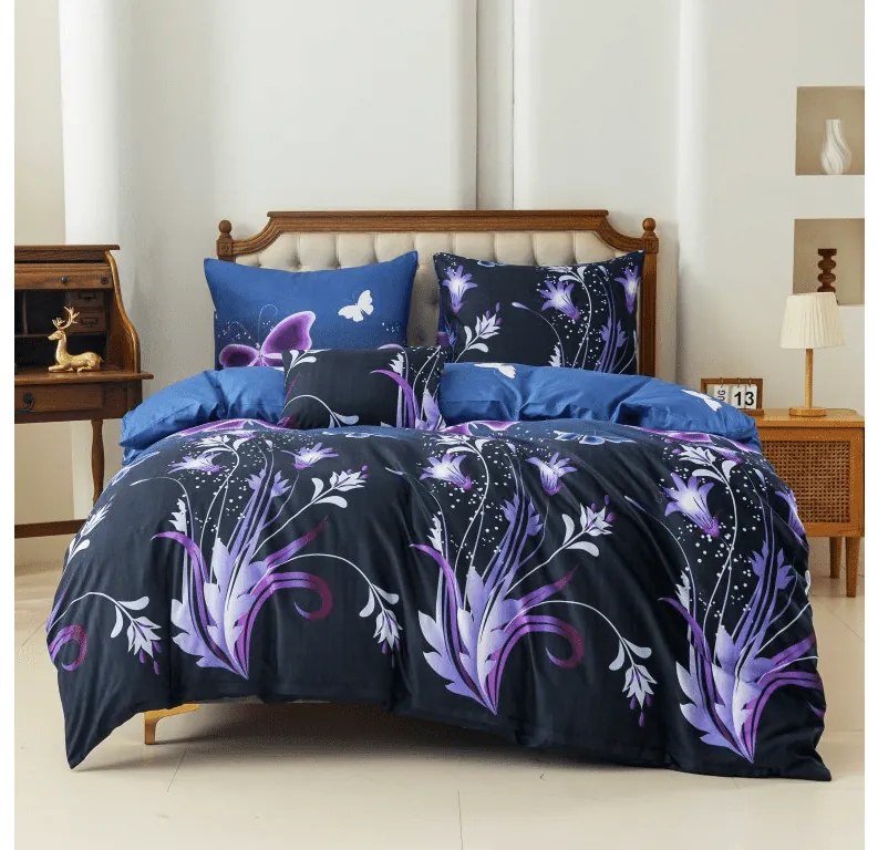 Obliečky z mikrovlákna VIOLET BUTTERFLY tmavo modré Rozmer obliečky: 70 x 90 cm | 140 x 220 cm