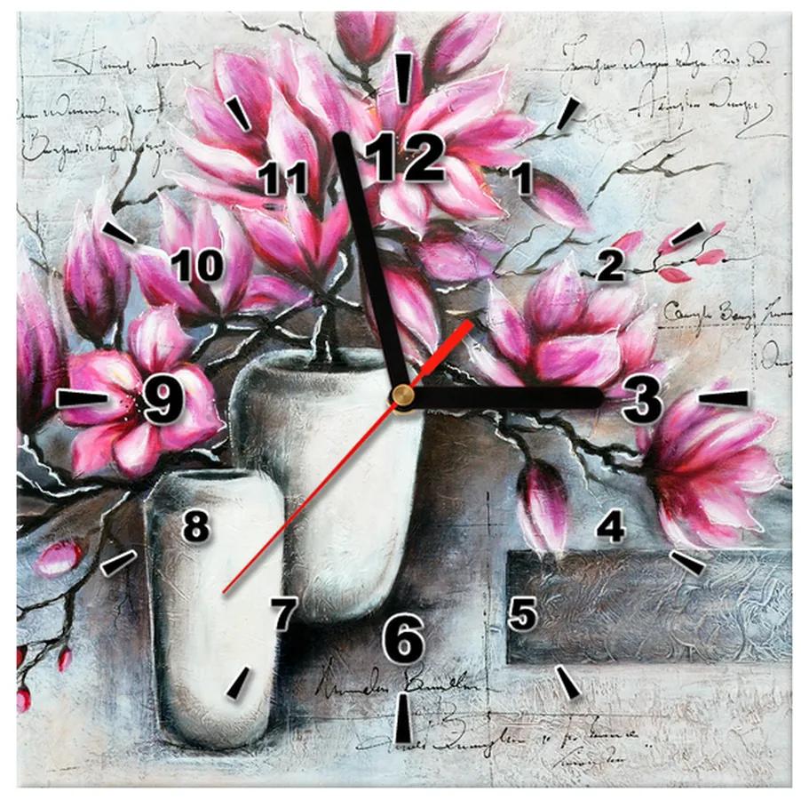 Gario Obraz s hodinami Ružové magnólie vo váze Rozmery: 100 x 40 cm