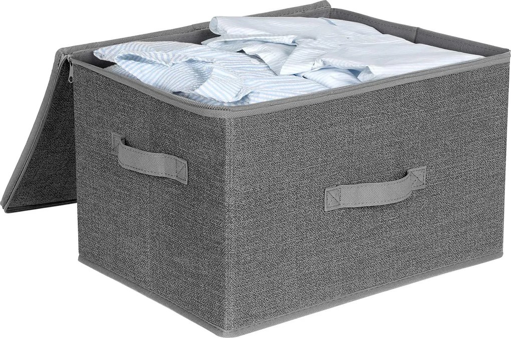 Skladacie úložné boxy s vekom a úchytkou, 3 ks, sivé