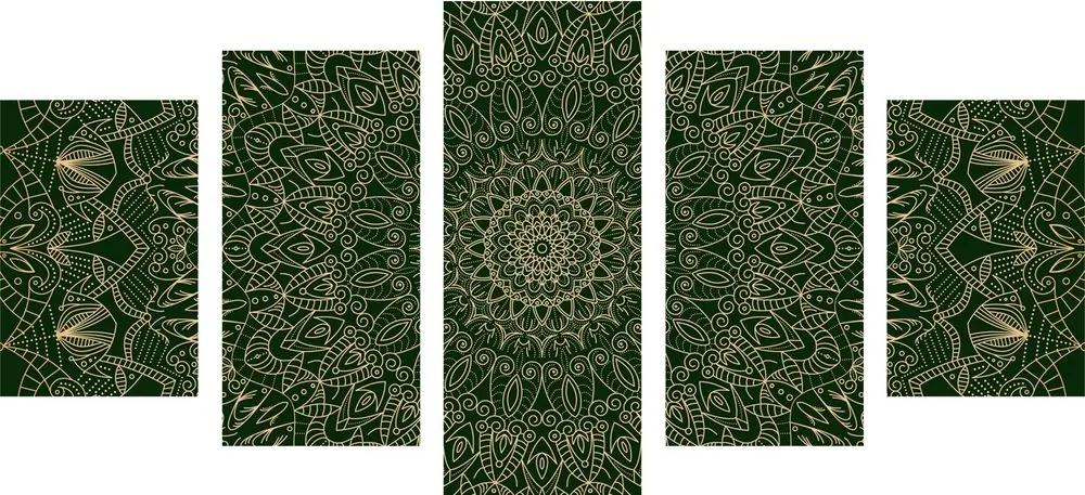 5-dielny obraz detailná ozdobná Mandala v zelenej farbe - 100x50