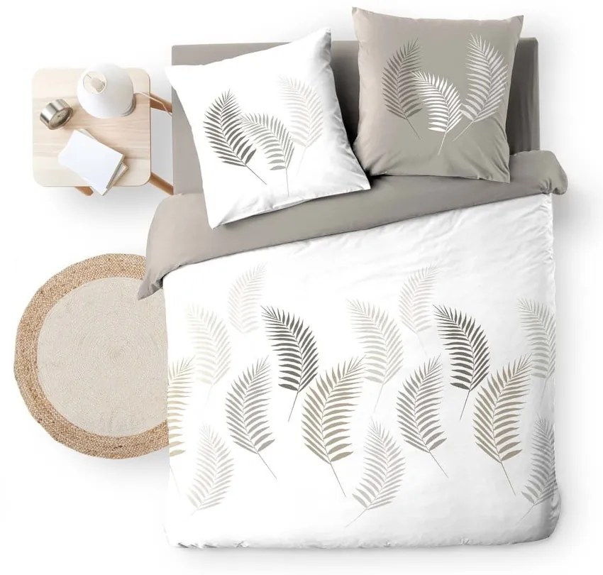 Biele/taupe bavlnené obliečky na dvojlôžko/predĺžené 240x220 cm Goyave – douceur d'intérieur
