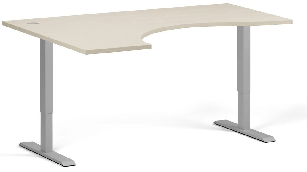 Ergonomický výškovo nastaviteľný stôl, 160x120 cm, 2 motory, L/P, sivá podnož, breza