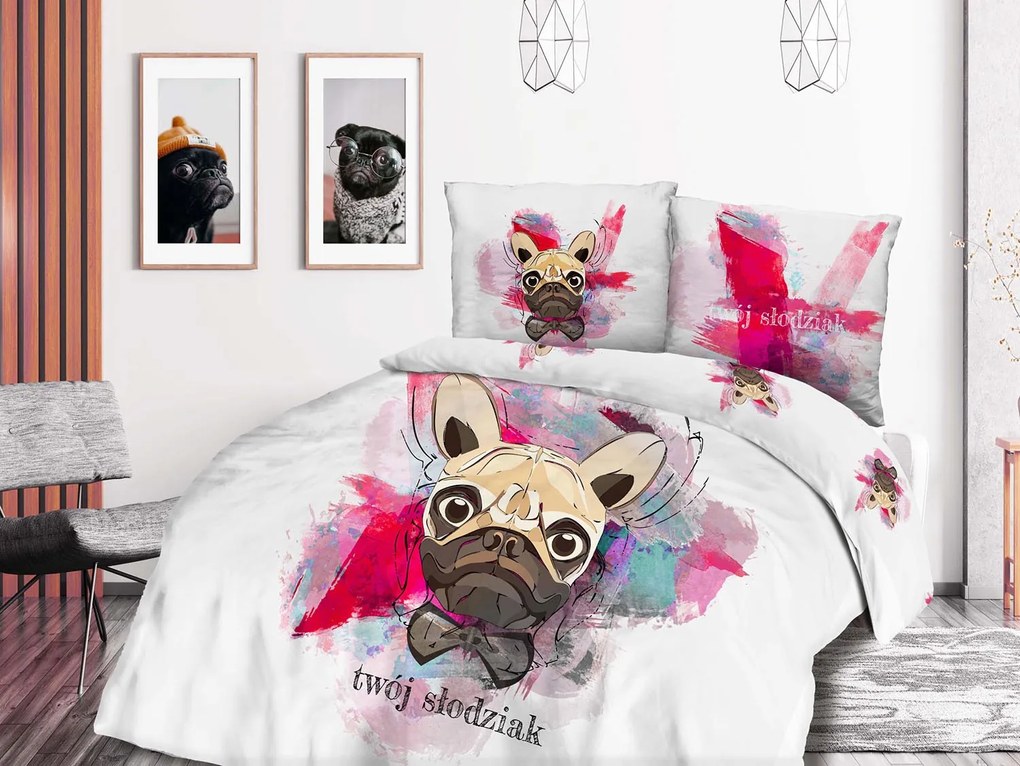DETSKÉ POSTEĽNÉ OBLIEČKY PANELOVE DOG 140X200 CM, 1 KS 70X80 CM VZOROVANÉ