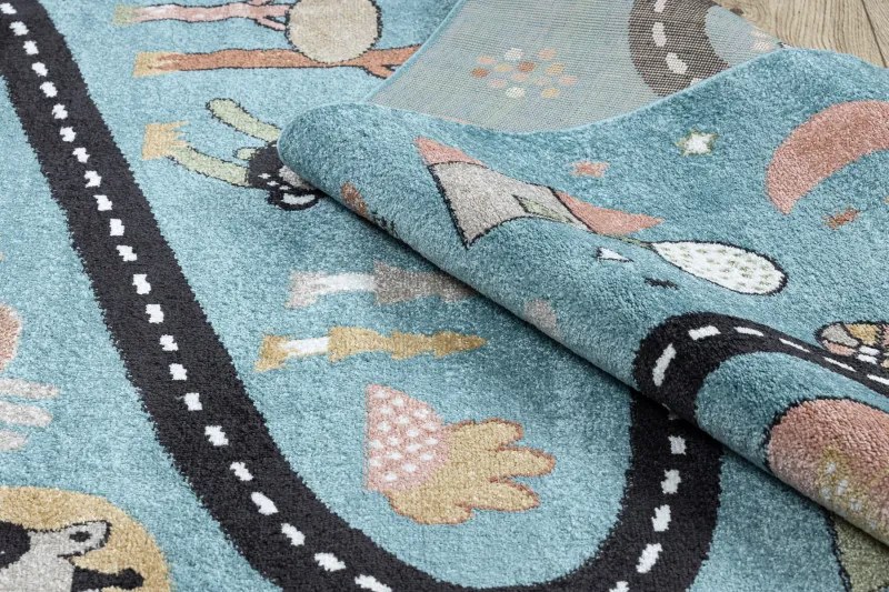 Detský kusový koberec Fun Route Street animals blue, 120x170, modrá, detská izba, Dywany Łuszczów