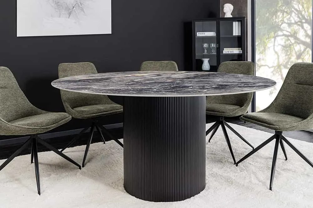 Okrúhly jedálenský stôl Parthenia 120 cm vzor sivý mramor