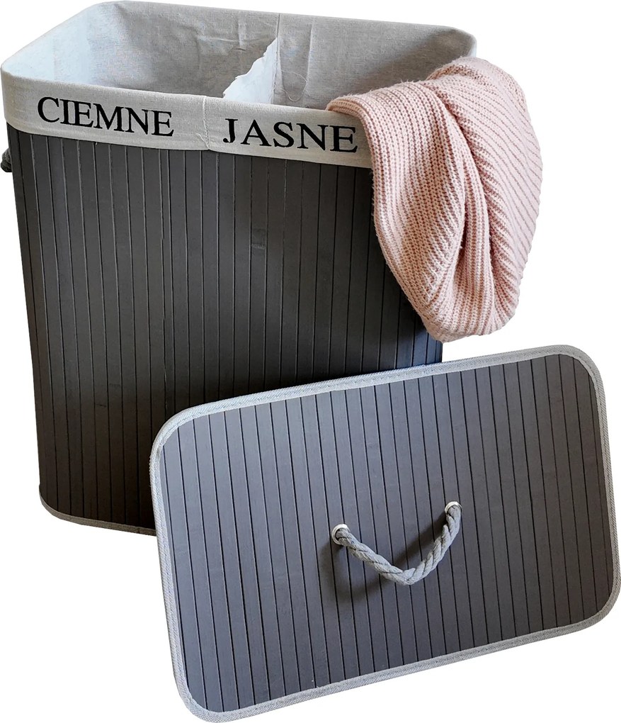 TRENDIE Bambusový kôš na prádlo 100l šedý + DARČEK