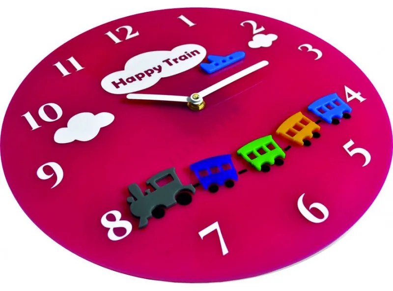 Nástenné hodiny pre deti vlak farby sivá OBLAK 3D HODINY FL-z97- X0052 -RAL7011 HEU+