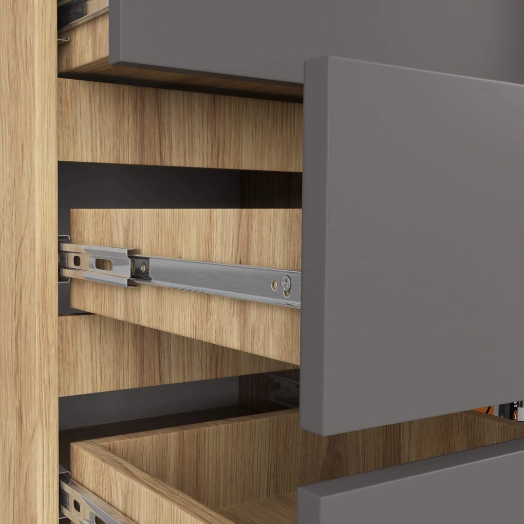 Komoda JERRY 80 cm 1 dveře 5 zásuvek dub artisan/antracitově šedá