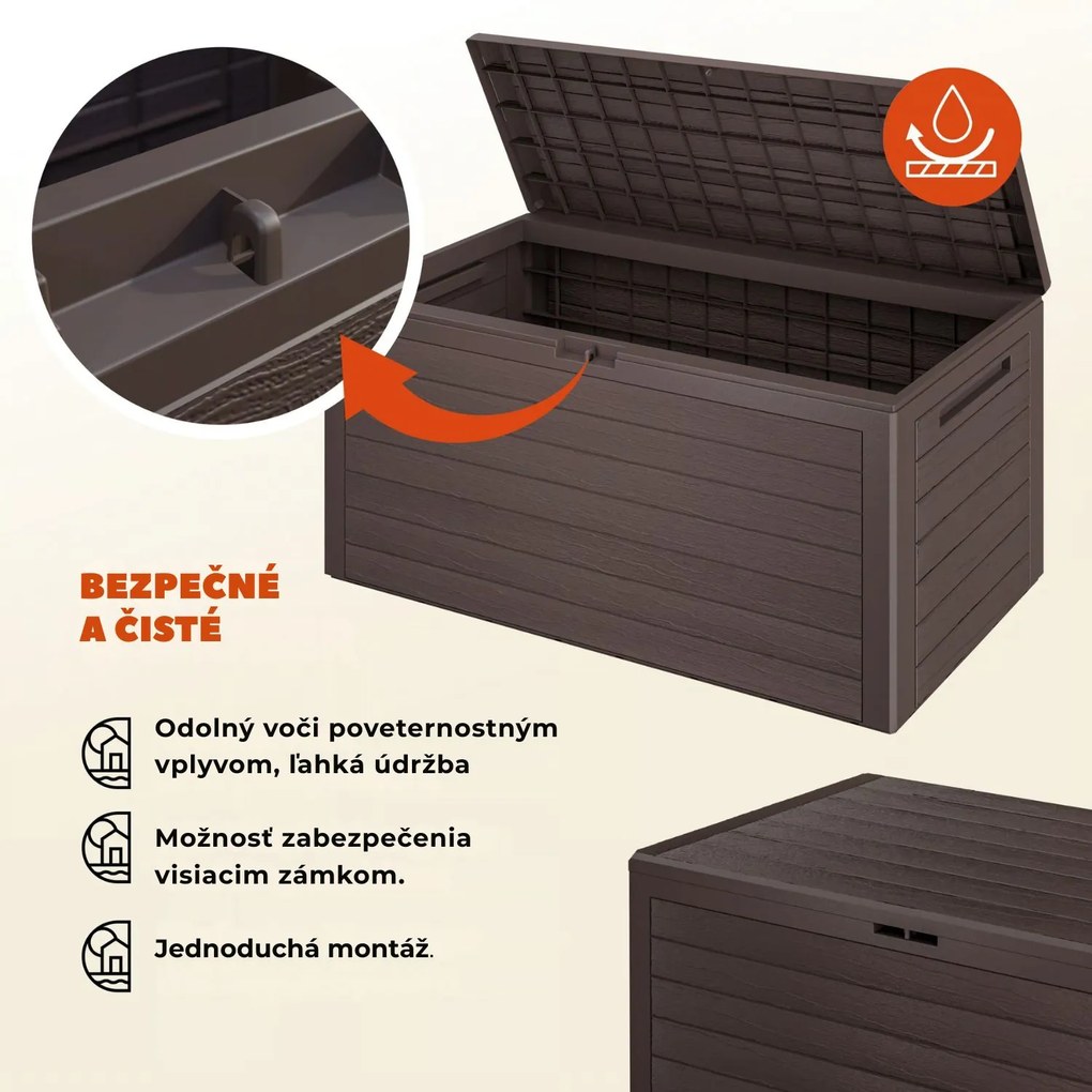 Úložný box WOODEBOX - 280L, 120x46x57cm, tmavo hnedá Prosperplast