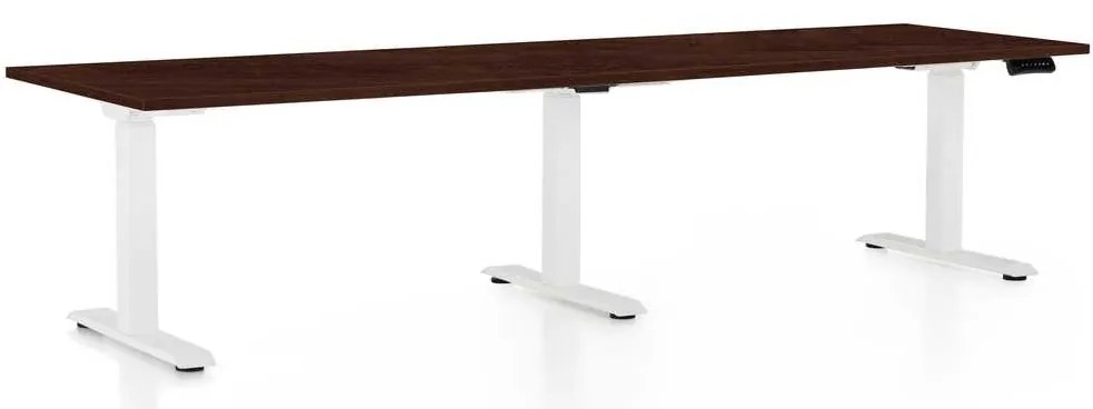 Výškovo nastaviteľný stôl OfficeTech Long, 260 x 80 cm, biela podnož, wenge