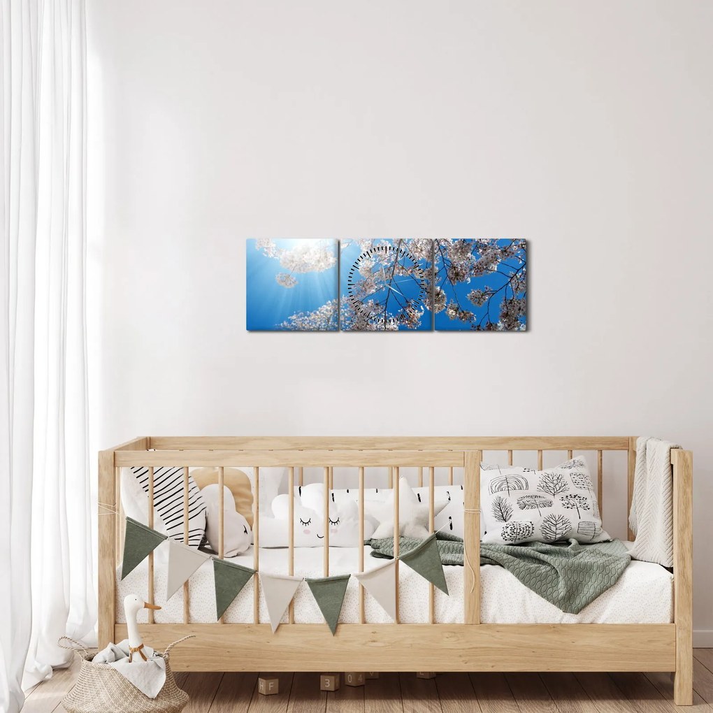 Obraz - Čerešňové kvety (s hodinami) (90x30 cm)