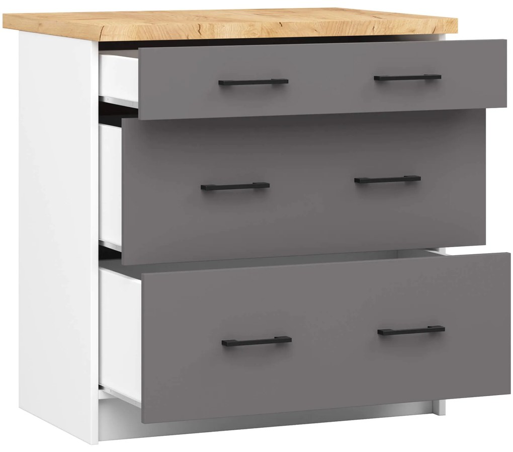 Kuchynská skrinka OLIVIE II 80x85 cm matná biela/matná grafitovo šedá/dub prírodný