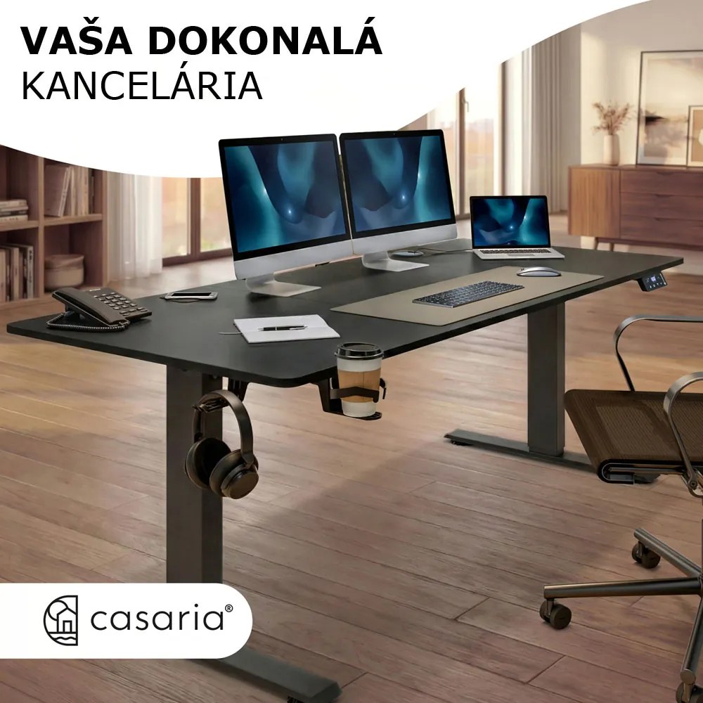 Výškovo nastaviteľný kancelársky stôl FLEXI, 160x75x72-117cm, čierna Casaria