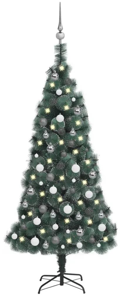 Umelý vianočný stromček s LED a súpravou gulí zelený 150 cm PVC&PE 3077923
