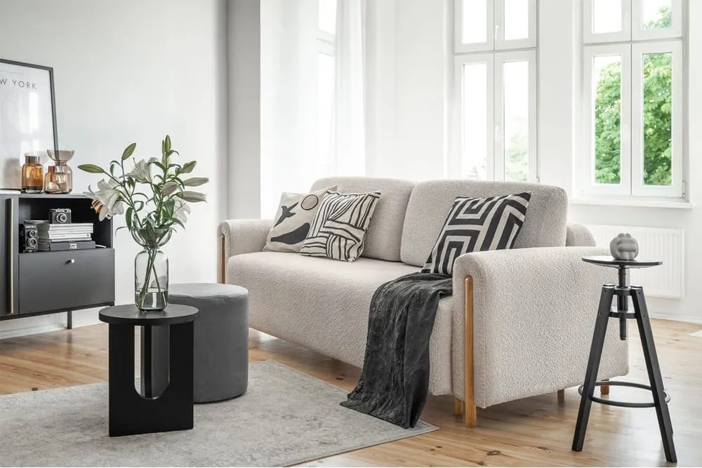 Béžová rozkladacia/s úložným priestorom pohovka z textílie buklé 244 cm Arcadova – ELTAP