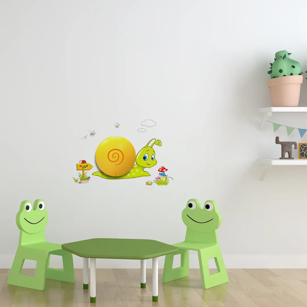 Detské nástenné svietidlo Snail, 1x oranžové plastové tienidlo, gr