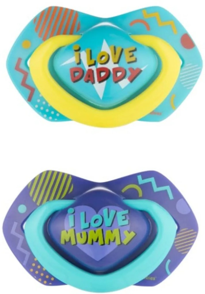 Canpol Babies 2 ks symetrických silikónových cumlíkov, 6-18m, Neon Love Baby, modré