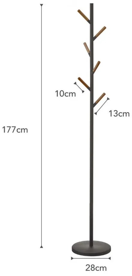 Čierny stojací vešiak s detailmi z bukového dreva YAMAZAKI Plain Pole Hanger