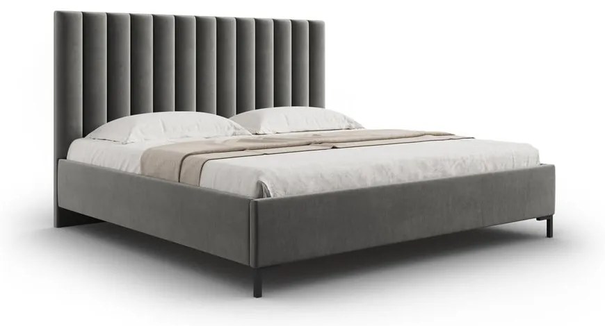 Sivá čalúnená dvojlôžková posteľ s úložným priestorom s roštom 140x200 cm Casey – Mazzini Beds