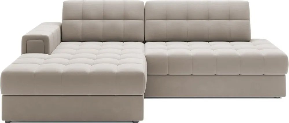 Béžová zamatová rozkladacia rohová pohovka (ľavý roh/s leňoškou) Blezalt – ELTAP