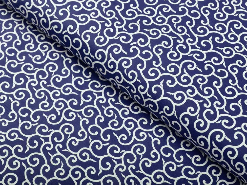 Biante Bavlnená obliečka na vankúš s lemom Sandra SA-257 Ornamenty na tmavo modrom 30 x 50 cm