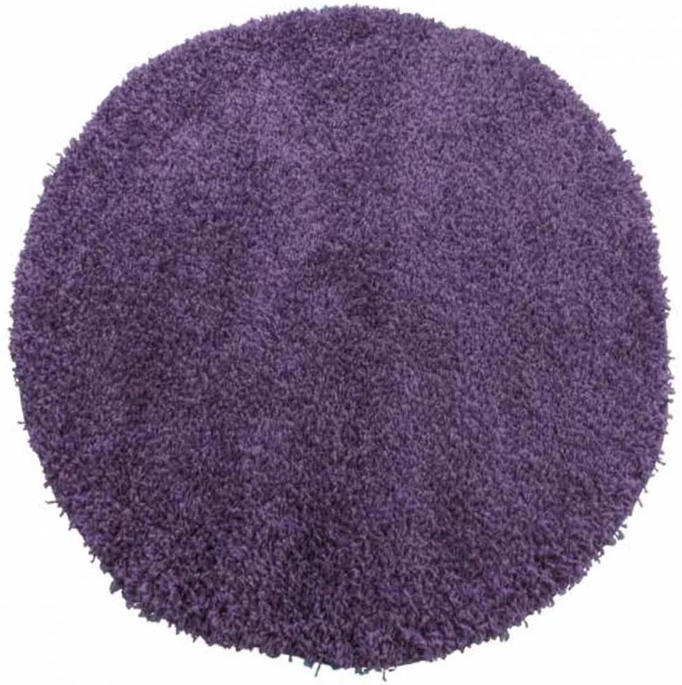 Kusový koberec Shaggy vlas 50 mm fialový kruh, Velikosti 60x60cm