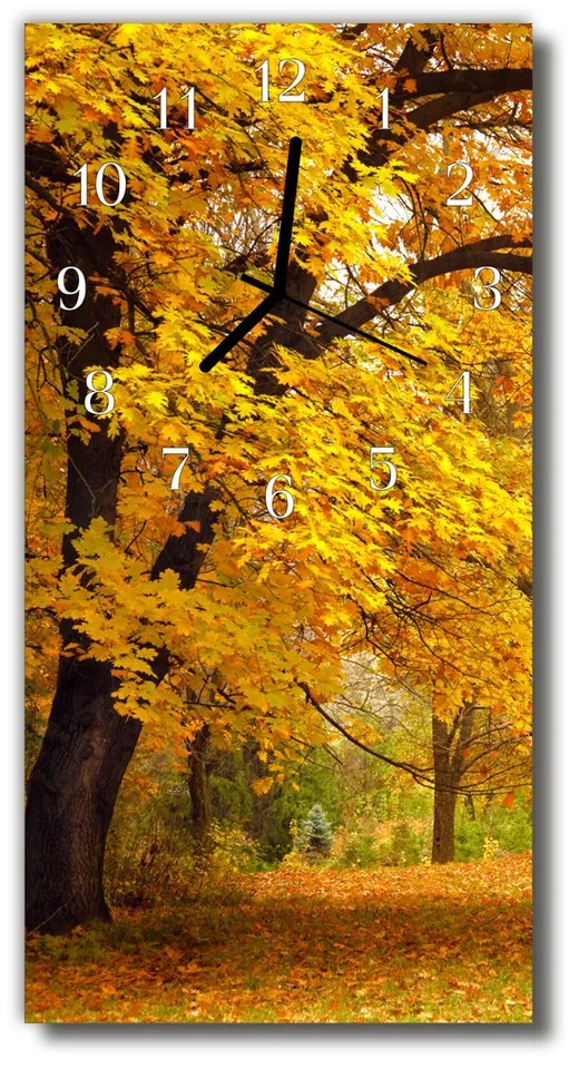 Sklenené hodiny vertikálne Príroda strom jeseň les zlato 30x60 cm
