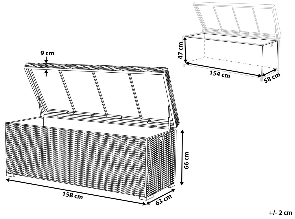 Záhradný box 158 x 63 cm ratanový sivý MODENA Beliani