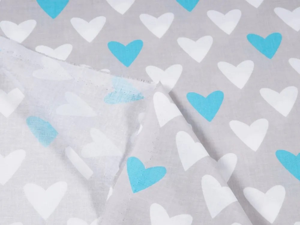 Biante Bavlnený záves Sandra SA-017 Tyrkysové srdce na sivom 150x250 cm