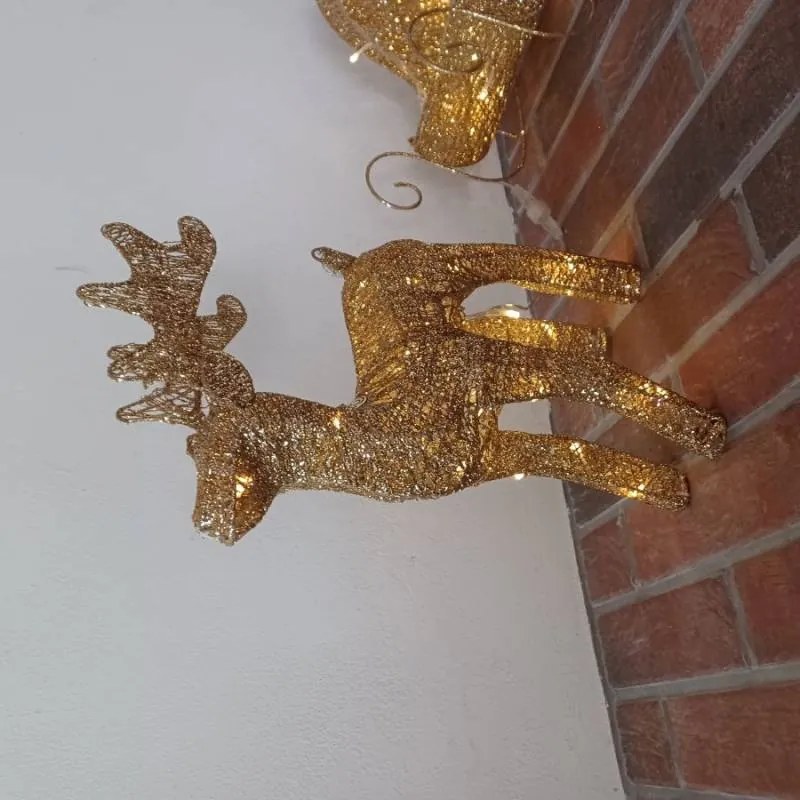 DECOLED LED světelný jelen se sáněmi, 40 cm, teple bílá