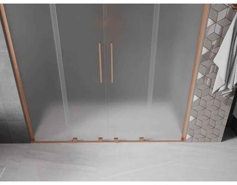 Mexen Velar L Duo, posuvné sprchové dvere do otvoru 200 cm, 8mm sklo námraza, medená matná, 871-200-003-32-65