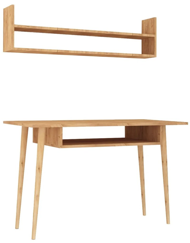 Písací stôl Muty s nástennou policou zlatý dub